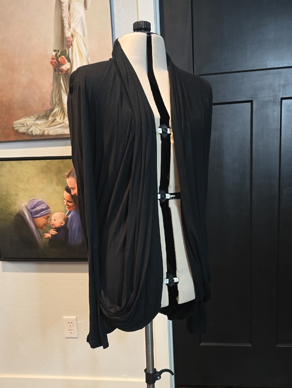 Black Draped Open-Front Women’s Sweater Cardigan